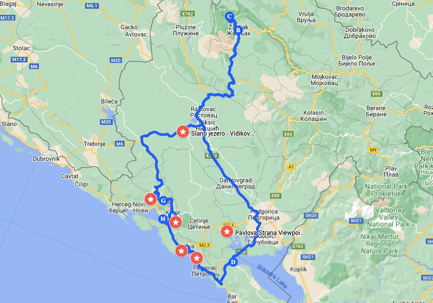 One week in Montenegro Map